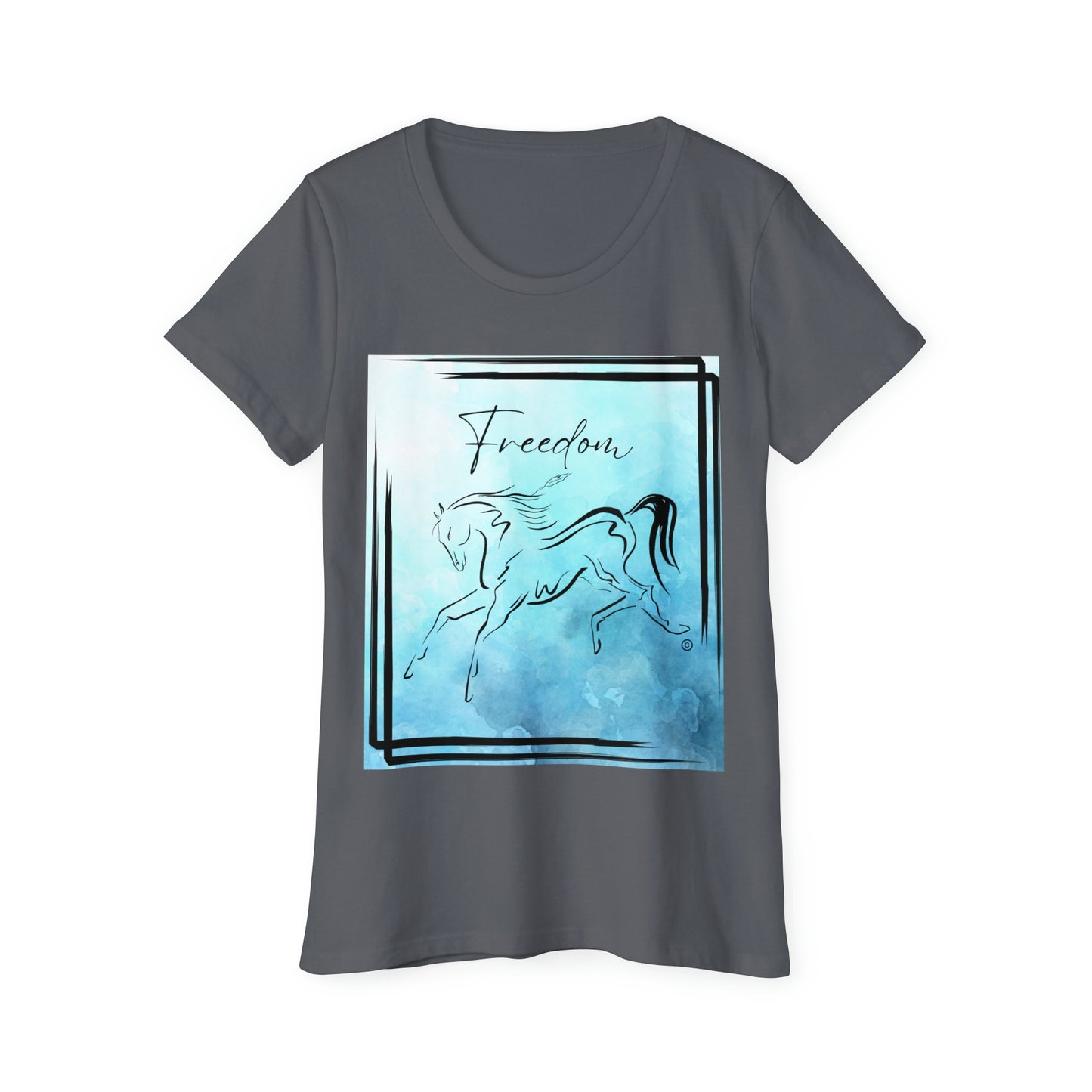 'Freedom' Sumi Horse on Blue Watercolor - 100% Organic Cotton T-Shirt for Stylish and Sustainable Fashion